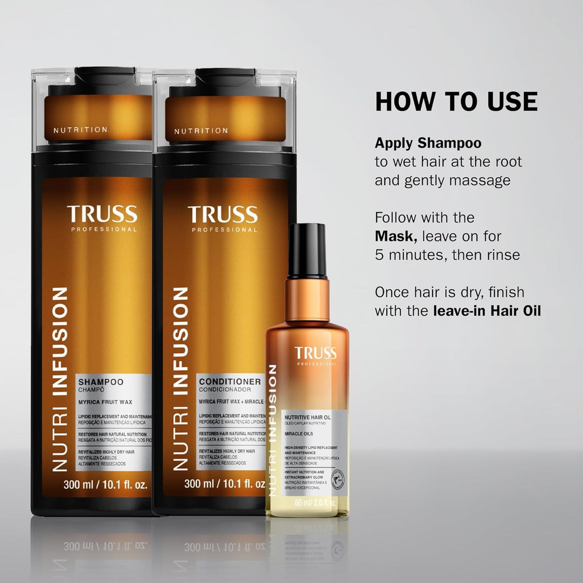 TRUSS applying mask to wet hair to show detangling and reduced breakage