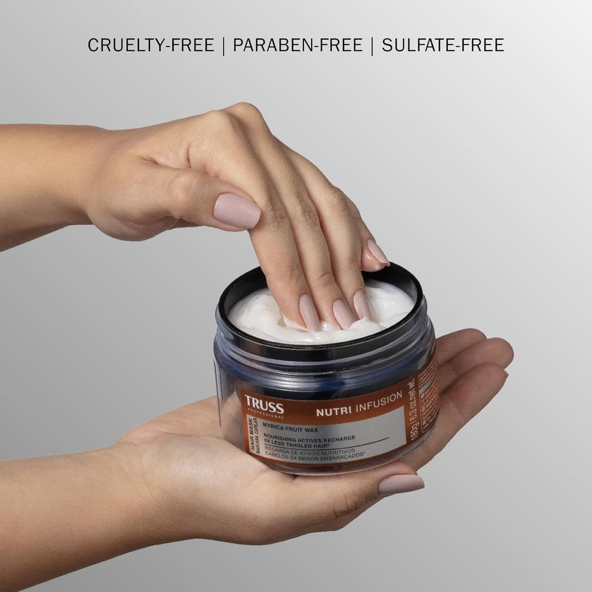 TRUSS label close-up highlighting features and botanical-powered formulation benefits