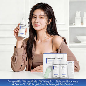 TrySafe kit on bathroom counter in lifestyle scene, convenient at-home pore treatment