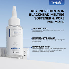 TrySafe No. 1 bottle close-up displaying label and applicator, dissolves blackheads effectively
