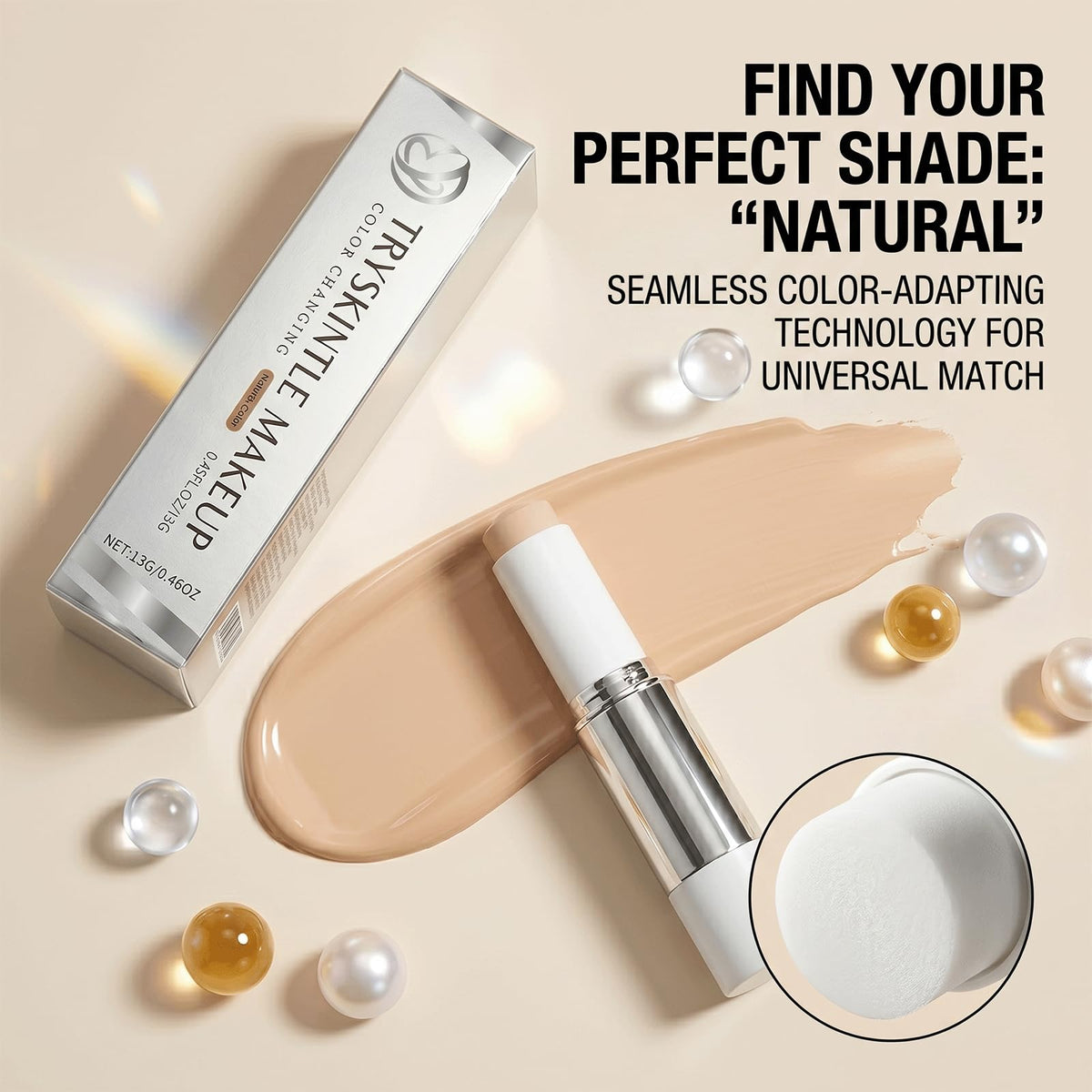 Tryskintle dual-ended stick detail highlighting foundation tip and detachable brush practicality