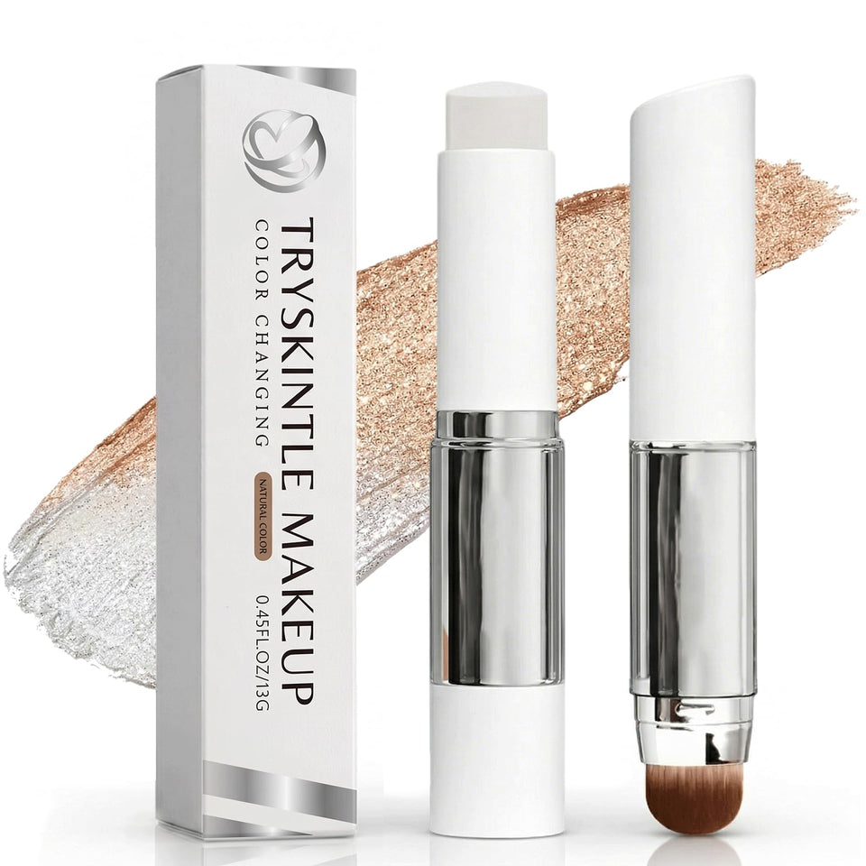 Tryskintle foundation stick front packaging showing compact 2-in-1 design and portability
