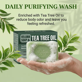 Tryskintle Veloma active ingredients label highlighting tea tree, eucalyptus, and witch hazel