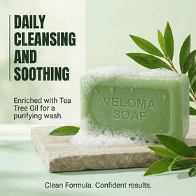 Tryskintle Veloma lifestyle bathroom display presenting calming scent and daily-use appeal
