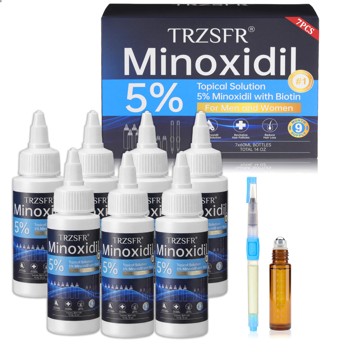 Trzsfr front packaging showing seven-bottle supply and key benefits