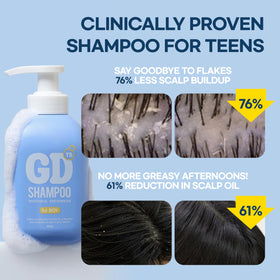 TS SHAMPOO being applied to a teen scalp to remove sweat and oil