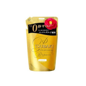 TSUBAKI Premium refill front packaging showing label and cap, clear benefits
