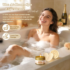 TsunNee chamomile bath bomb and lotus wand displayed to encourage soothing baths