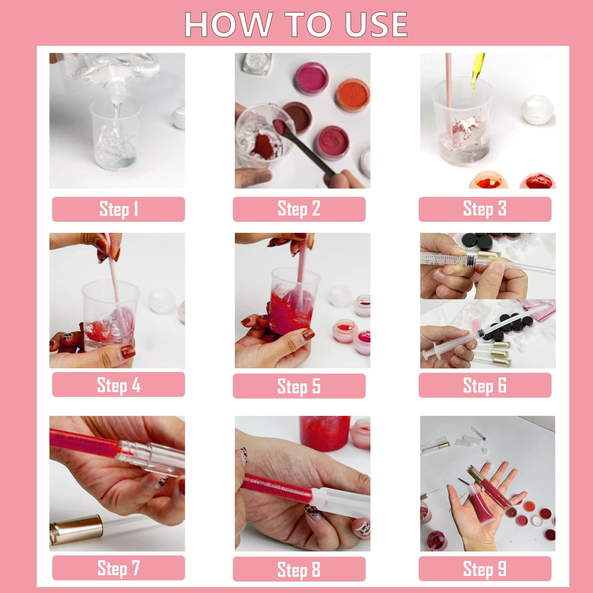 TSVATE finished lip glosses group illustrating variety and personalized results
