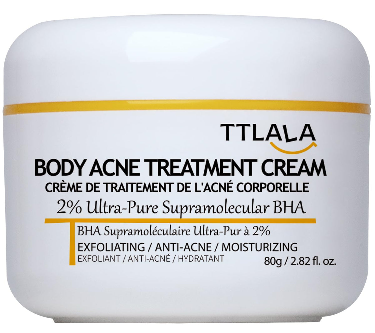TTLALA front packaging displaying product and benefits for clearer body skin