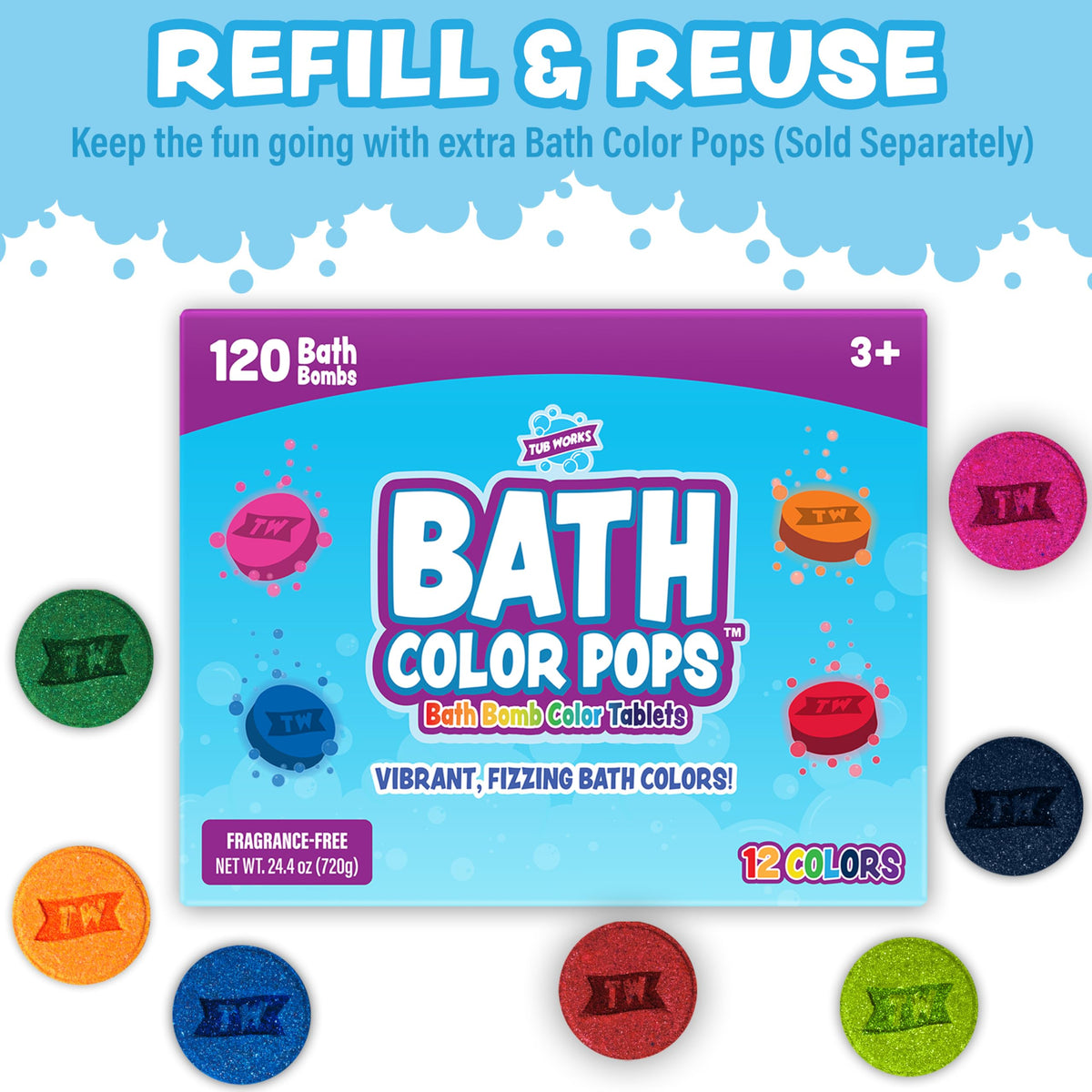 Tub Works lifestyle shot of child about to use brush for playful bath