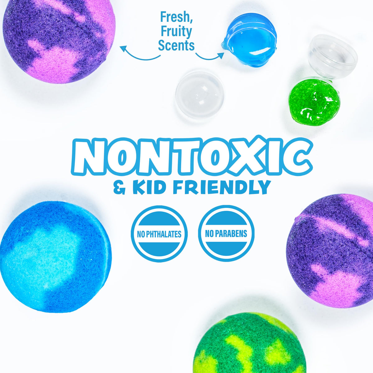 Bath scene with a Tub Works bomb fizzing and coloring tub water for playful sensory bath time