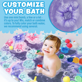 Vivid color swirl in bathtub from Tub Works bombs showing customizable bath art
