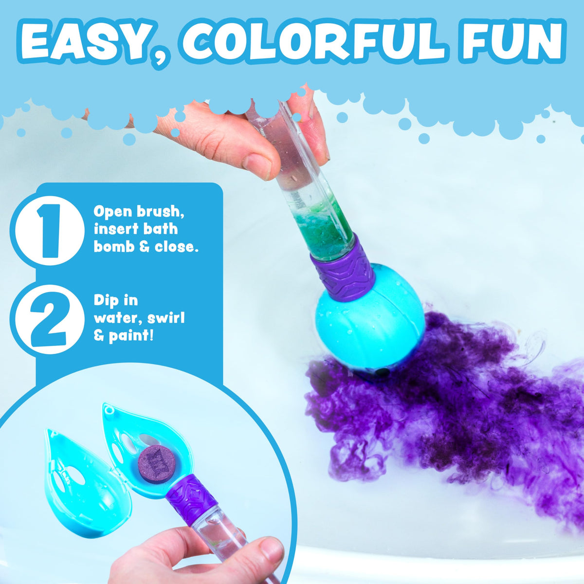 Tub Works colorful tablets laid out to show six vibrant, kid-safe hues