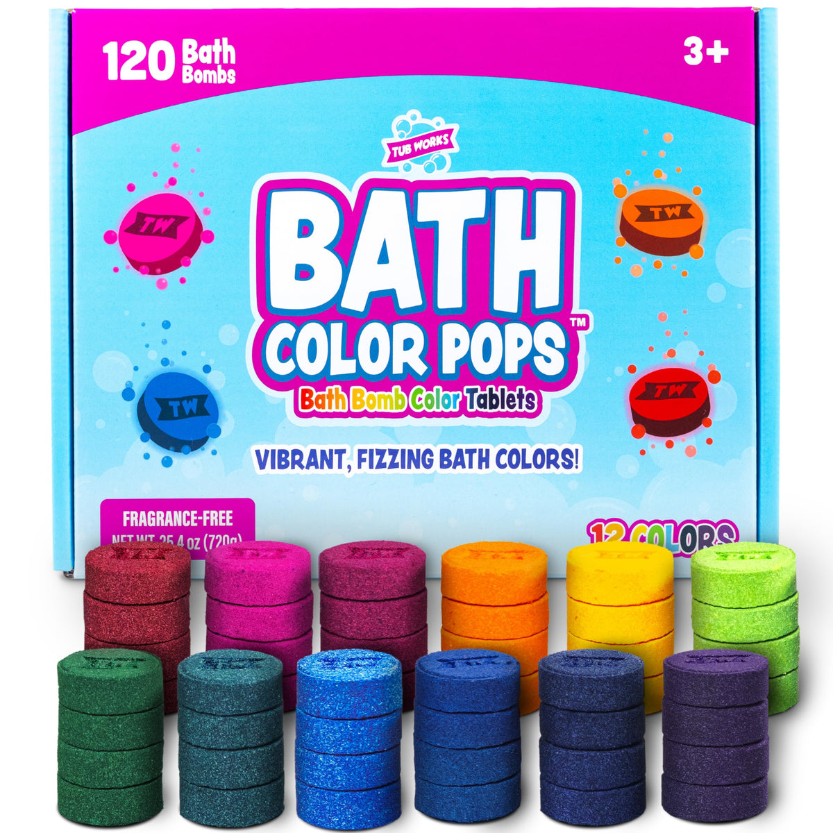 Tub Works front packaging showing colorful Bath Color Pops benefits