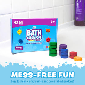 Child using Tub Works tablets with Bath Color Brush for creative tub play