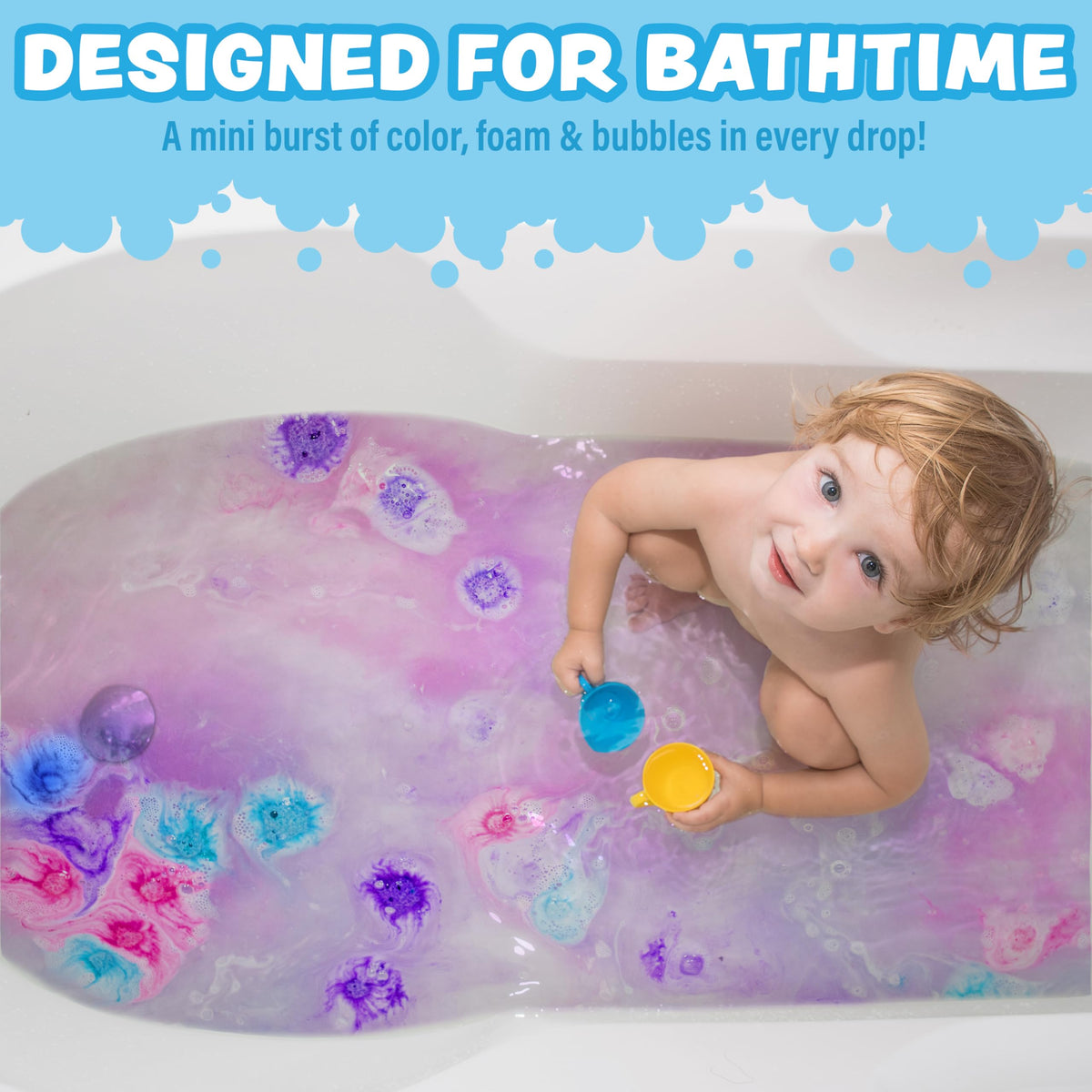 Close-up of a Tub Works mini bath bomb texture highlighting gentle, safe formulation