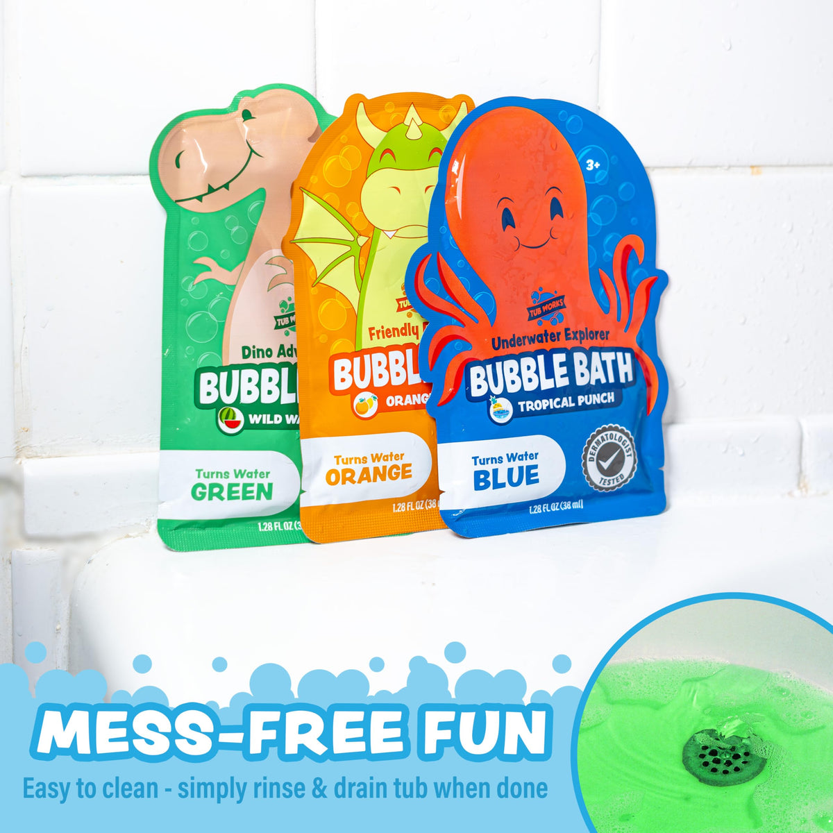 Tub Works pouch beside a coin to show single-use portion size convenience