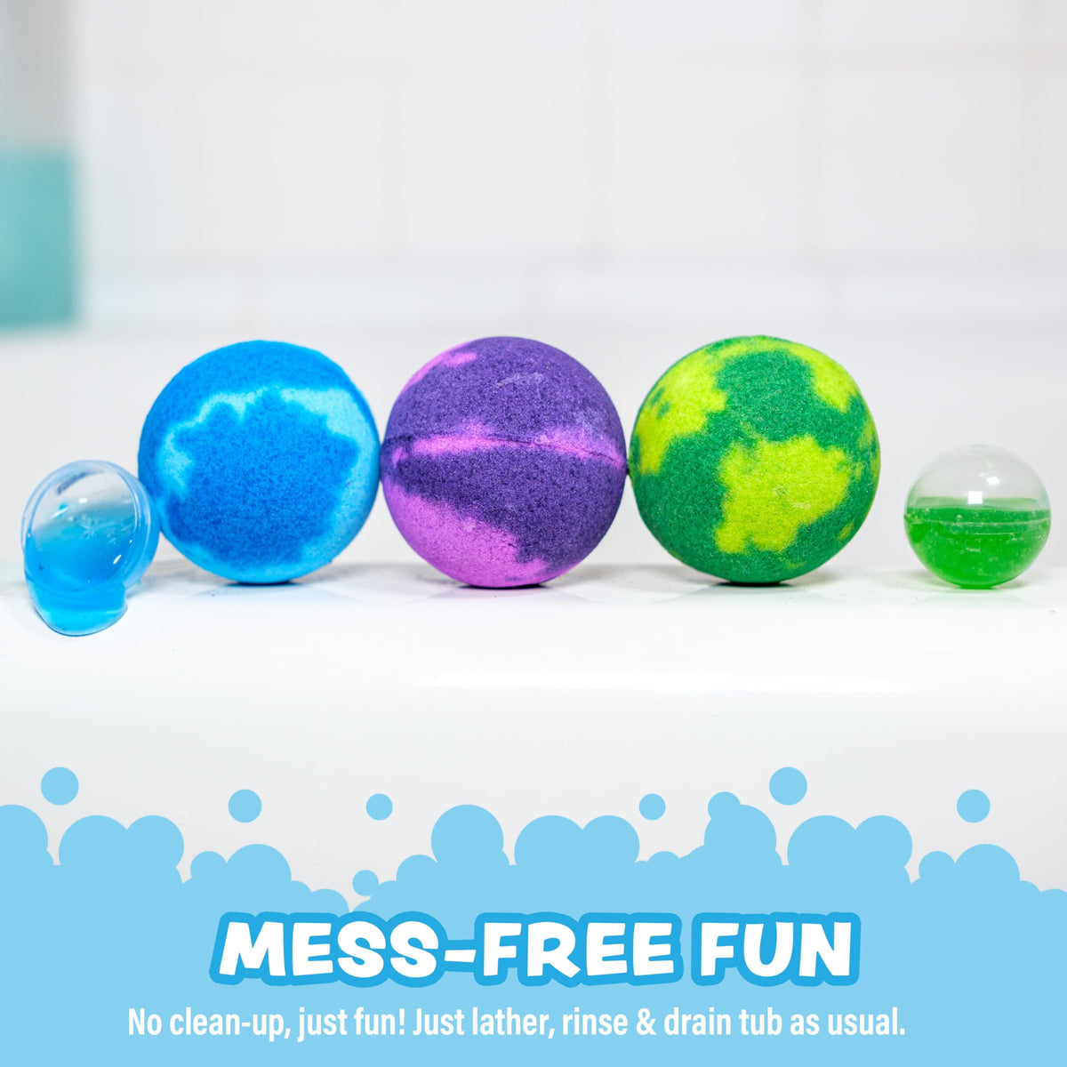 Tub Works bath bomb next to a ruler to show 4.2 oz size and single-serve convenience
