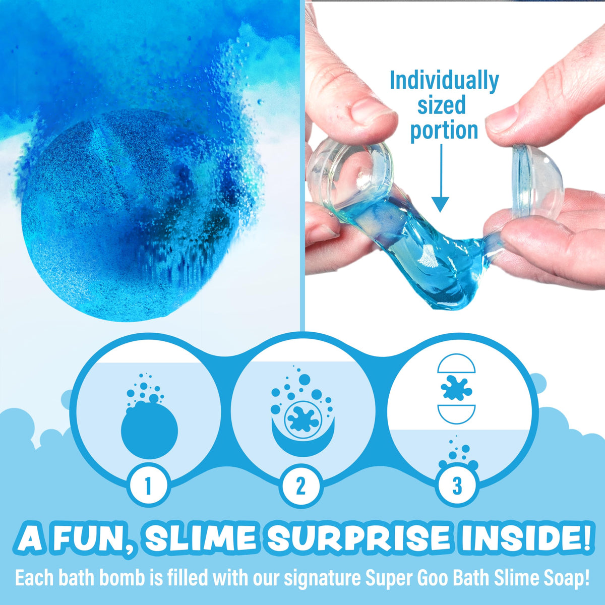 Texture close-up of Tub Works Super Goo slime soap showing stretchable, squishy consistency
