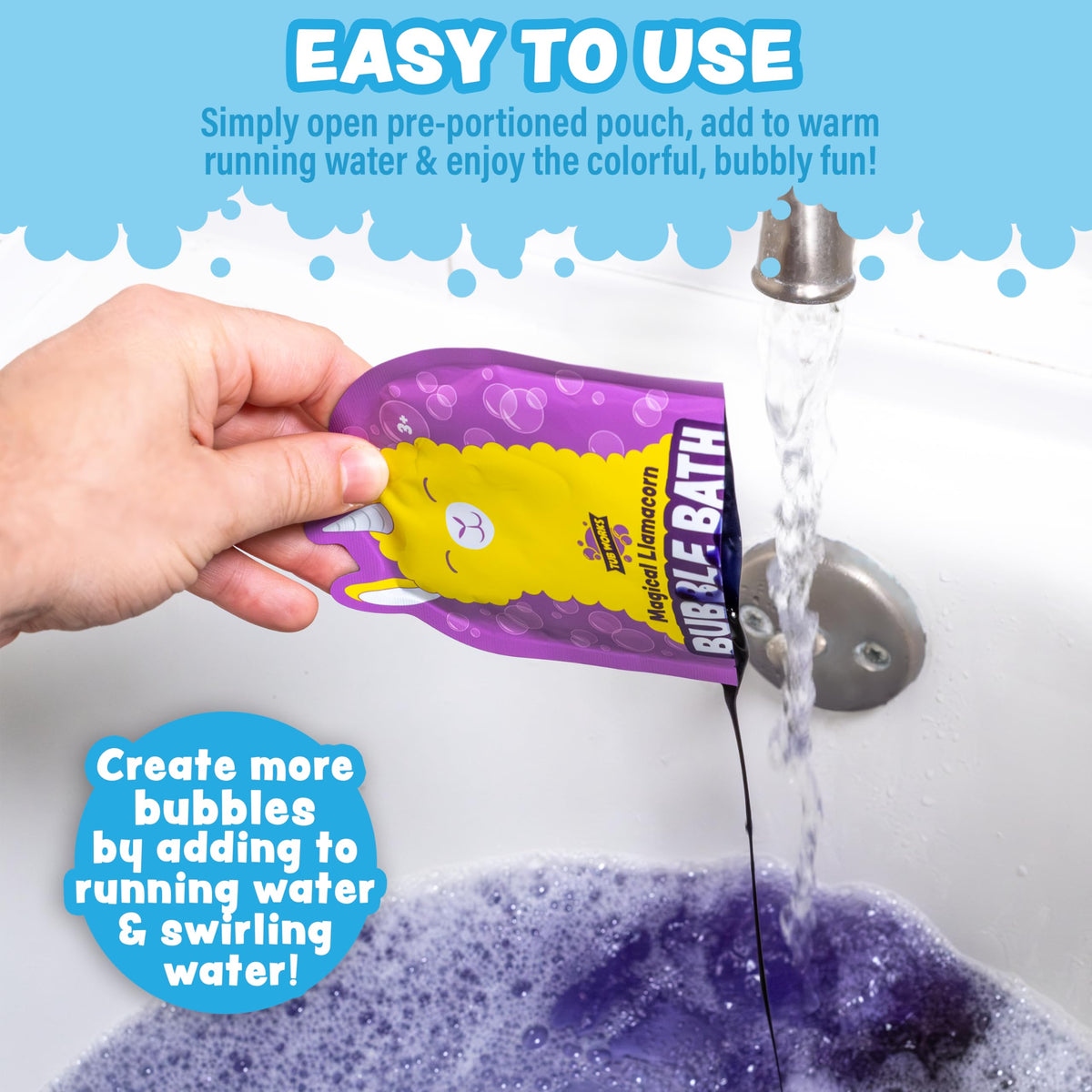 Tub Works teal Arctic pouch image showing arctic cherry scent and bright bath color
