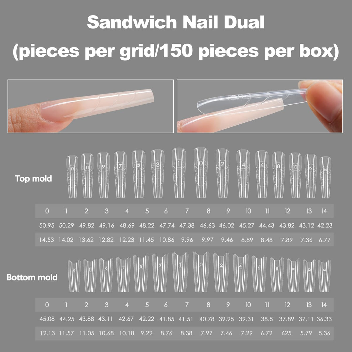 Tucepu arranged sizes display illustrating 15 sizes for perfect fit