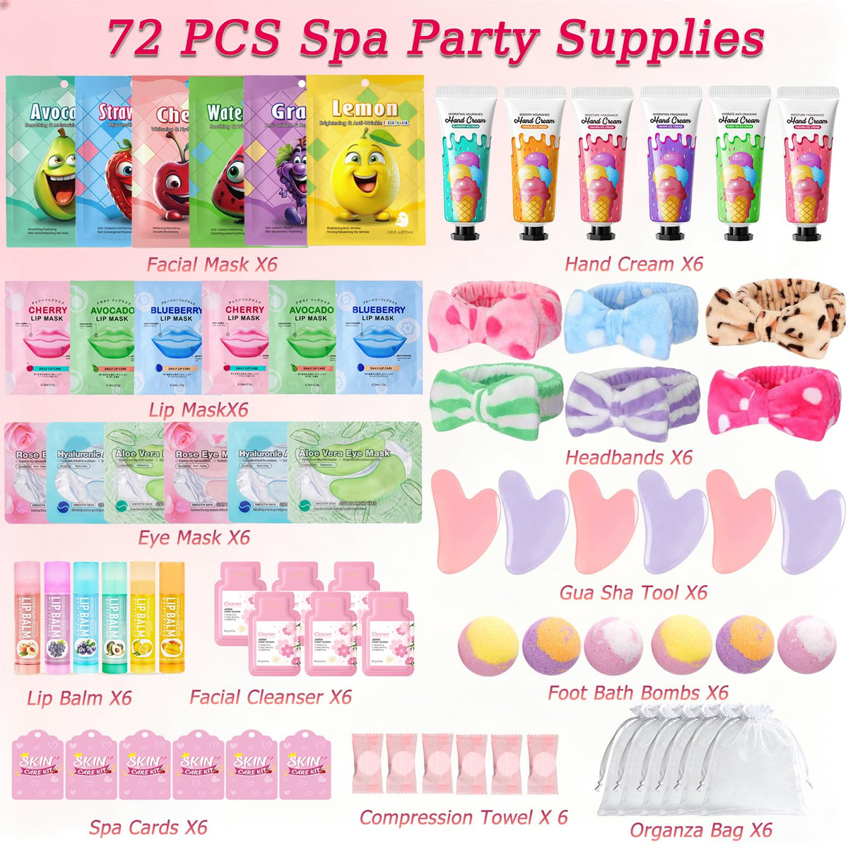 Tudona individual mini‑set laid out to show six grouped spa favors per guest
