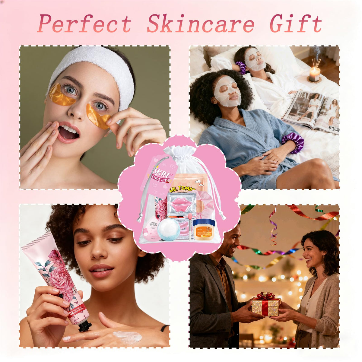 Tudona spa party scene with friends using products to create a cozy pampering atmosphere benefit