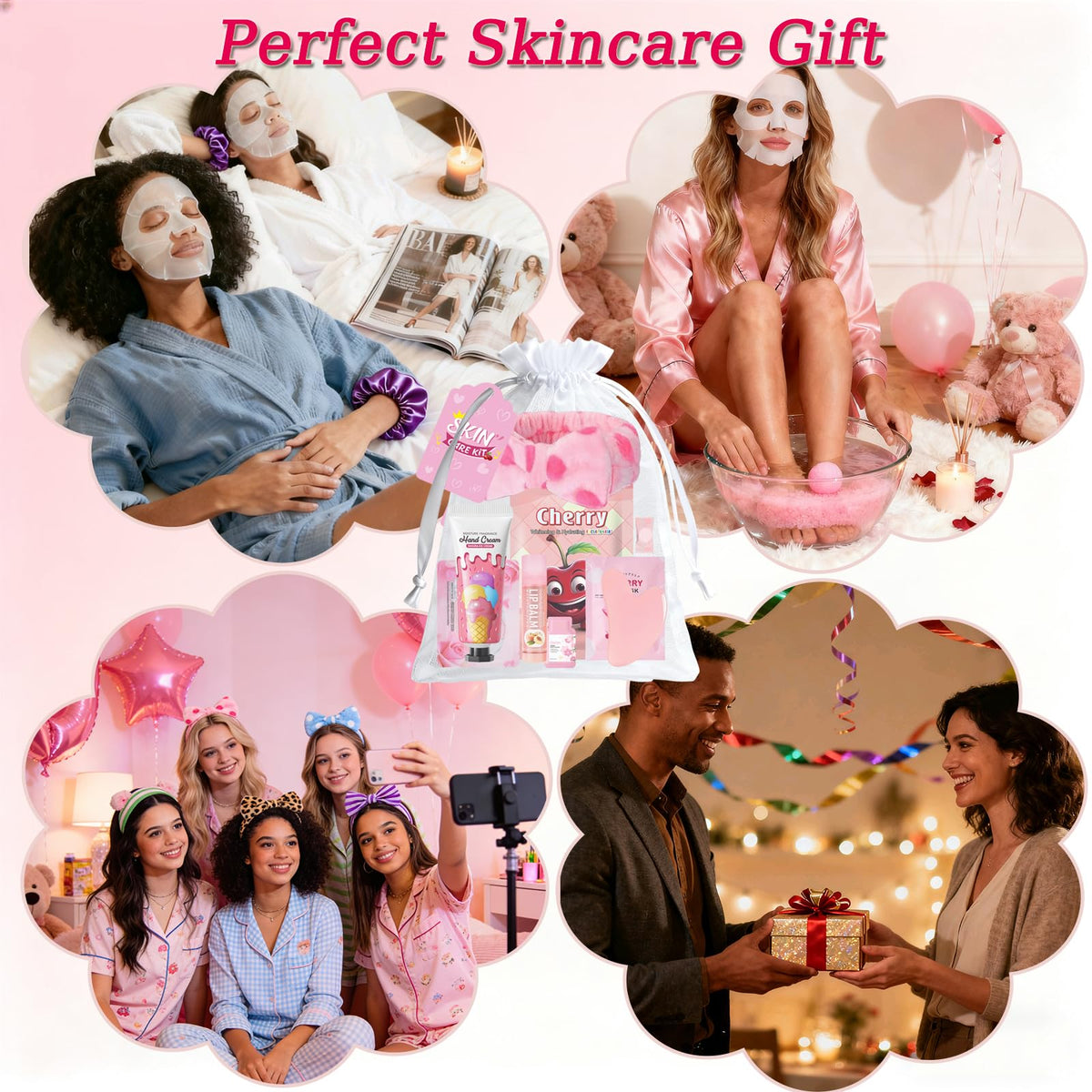 Tudona spa party table scene with kit items creating a cozy group activity
