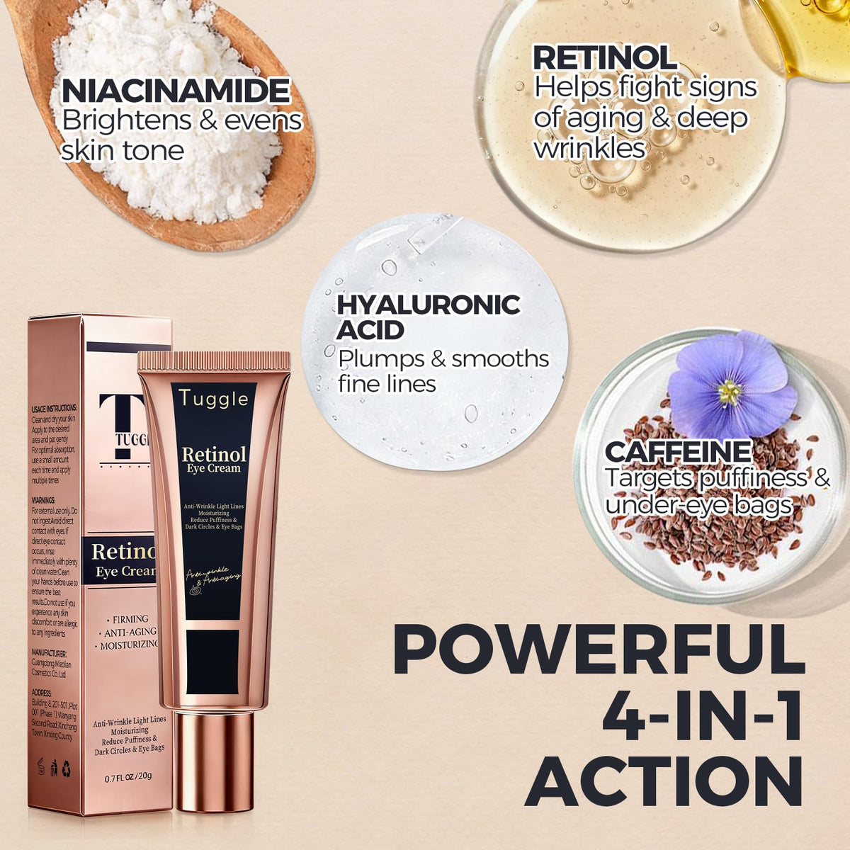 Tuggle label and ingredient list highlighting retinol and peptides