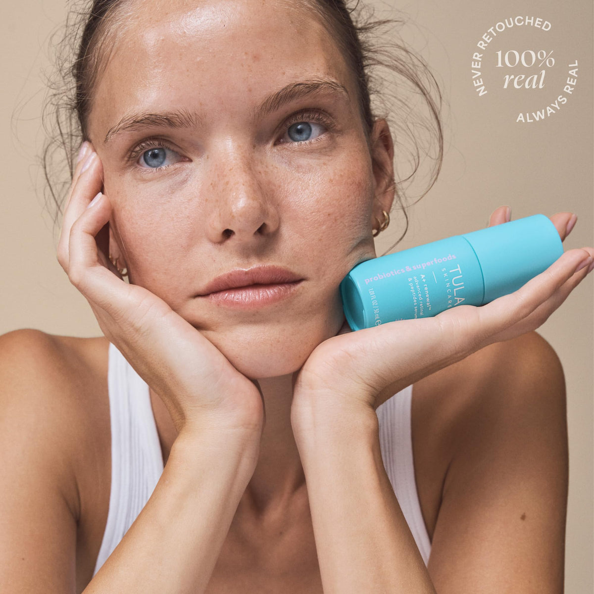 TULA on bedside table in lifestyle scene showing calming nighttime skincare habit