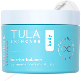 TULA Barrier Balance front packaging showing 8.1 oz tube, clear product identity and hydration benefit