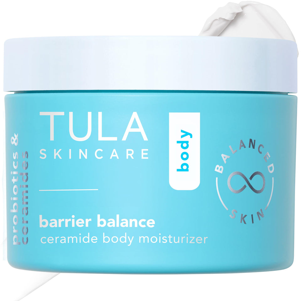 TULA Barrier Balance front packaging showing 8.1 oz tube, clear product identity and hydration benefit