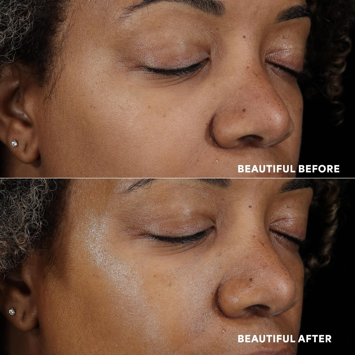 TULA before and after showing dewy glow without heavy residue benefit