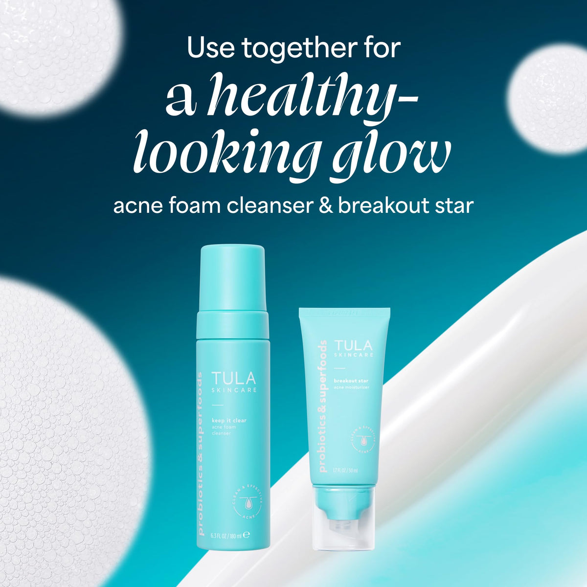 TULA in a bathroom routine setting conveying everyday use and skincare results