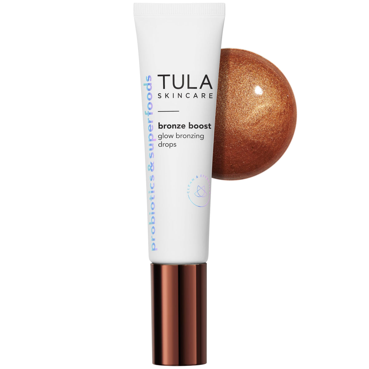 TULA front bottle showing bronzing drops and branding for easy identification and glow