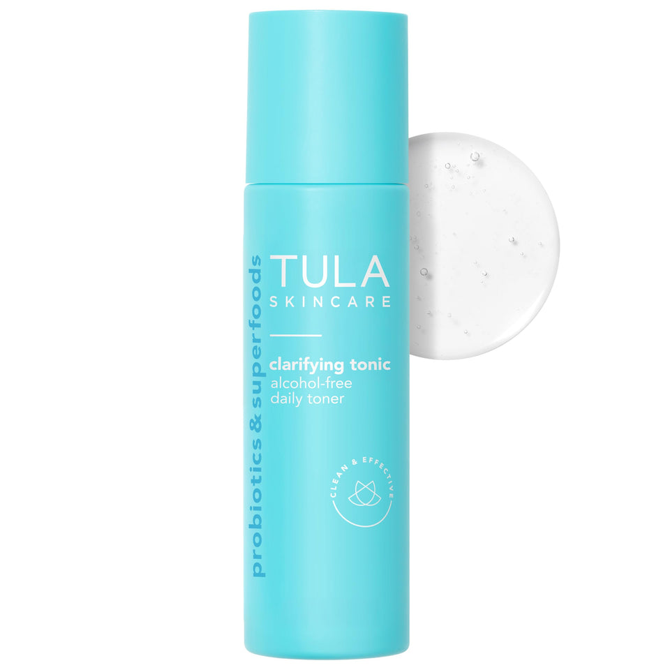 TULA clarifying tonic front bottle showing product and glow