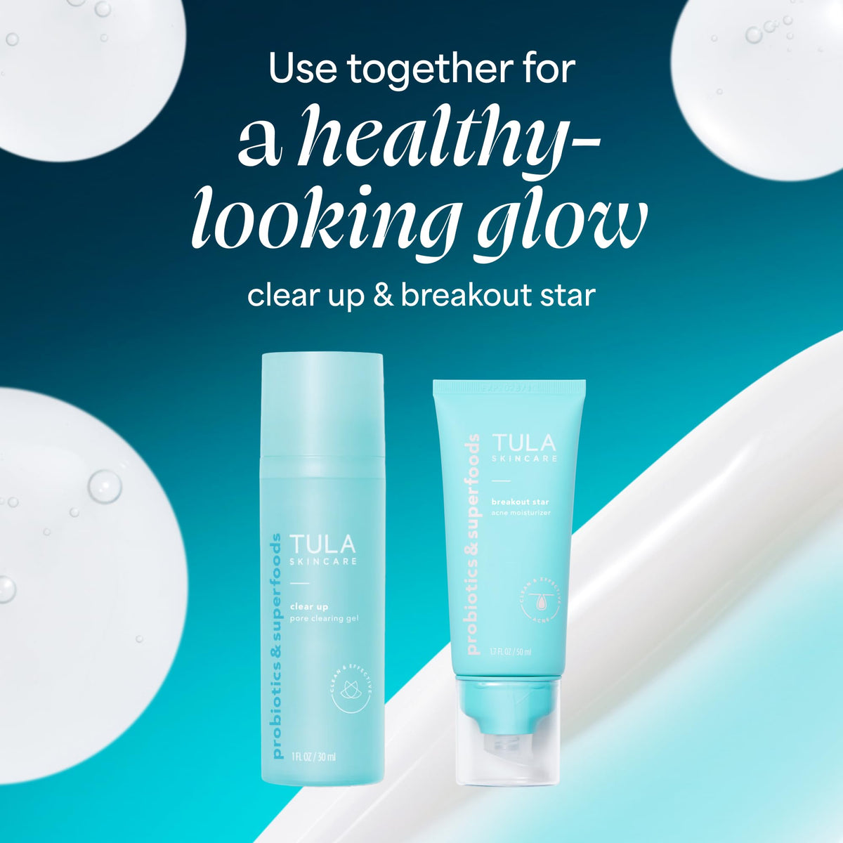 TULA Clear Up on a bathroom vanity in a routine setting showing everyday use benefit