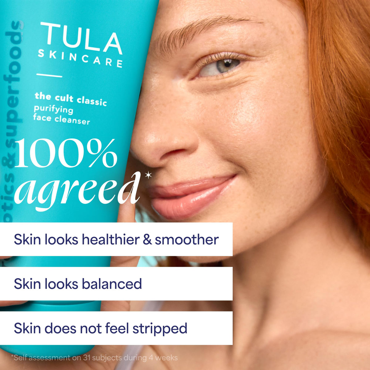TULA ingredient display with turmeric white tea blueberry highlighting antioxidant support