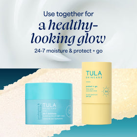 TULA product label close-up listing prebiotics and antioxidants benefit