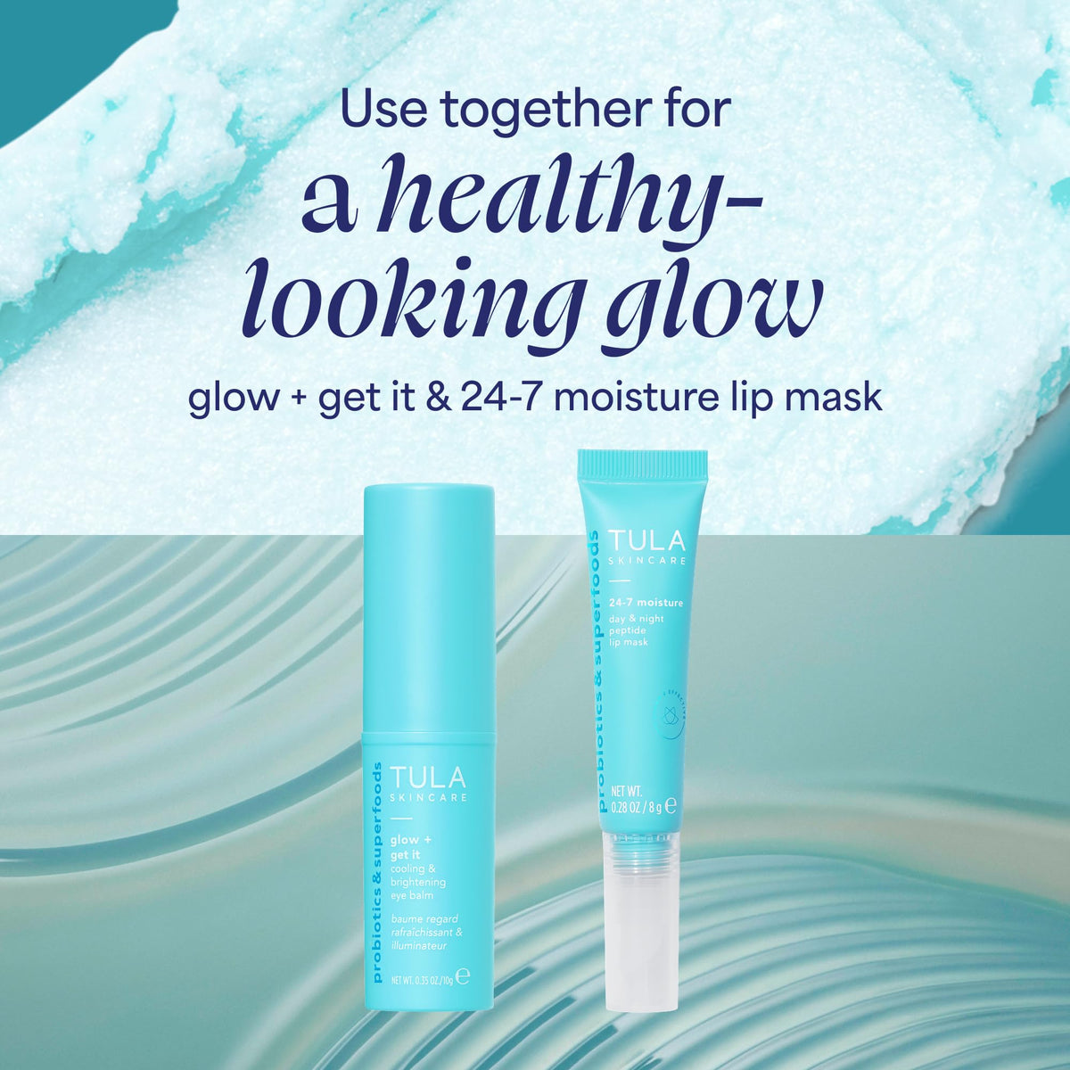 TULA lip mask next to a coin showing small 0.28 oz size for portability