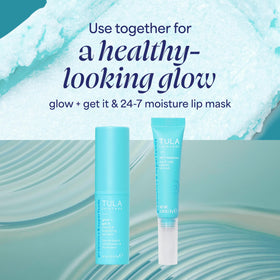 TULA lip mask next to a coin showing small 0.28 oz size for portability