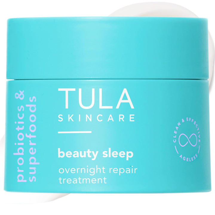 TULA front packaging showing mini overnight repair cream and travel-friendly size benefit