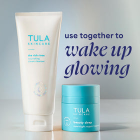 TULA mini cream inside travel pouch showing portability and on-the-go care benefit