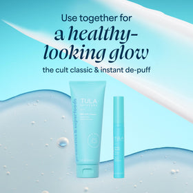 TULA serum on vanity in morning routine setting, supports quick daily use
