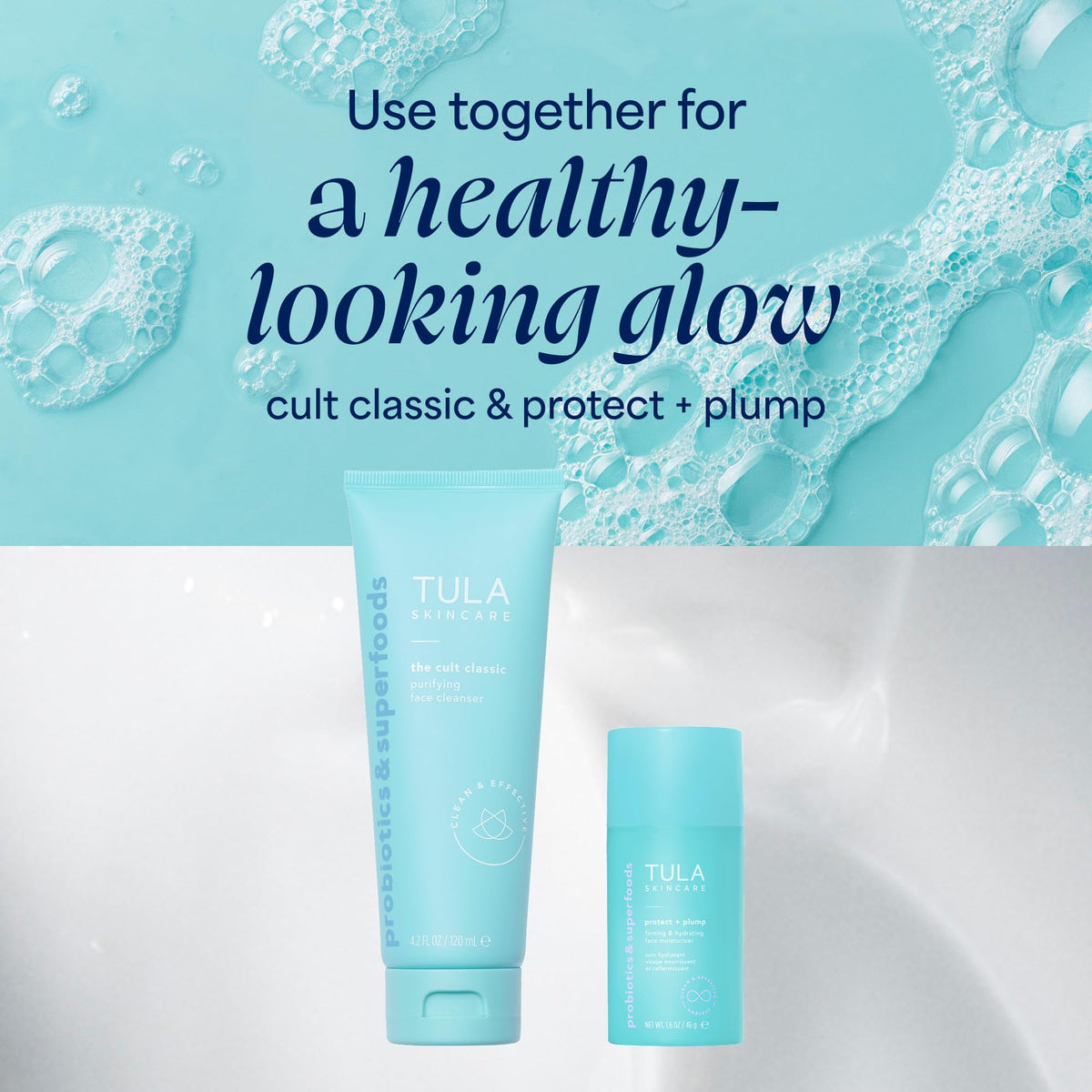 TULA on bathroom vanity in lifestyle scene showing daily routine and shelf-ready look