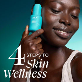 TULA purifying cleanser pump close-up demonstrating gentle removal of impurities