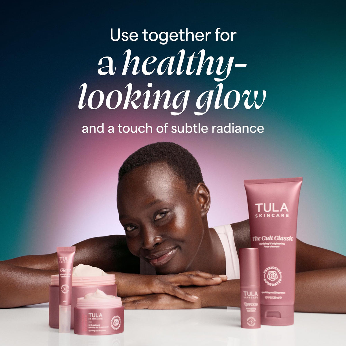 TULA flatlay with box and tube showing gifting and shelf-ready appeal