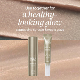 TULA Spresso eye balm golden glow swatch showing luminous brightening