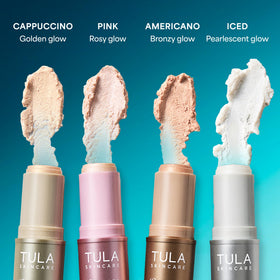 TULA Spresso ingredients label close-up showing caffeine and hyaluronic acid